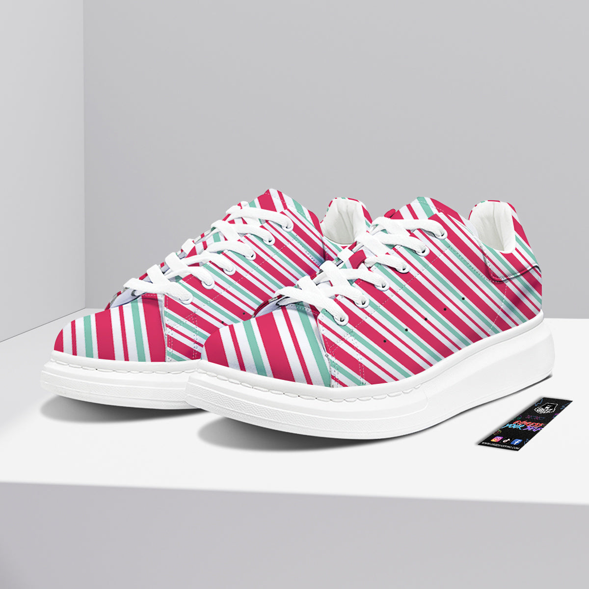 Candy Cane Striped Christmas Print Platform Shoes-grizzshop