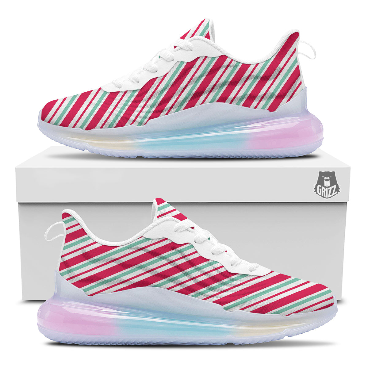 Candy Cane Striped Christmas Print Running Sneakers-grizzshop