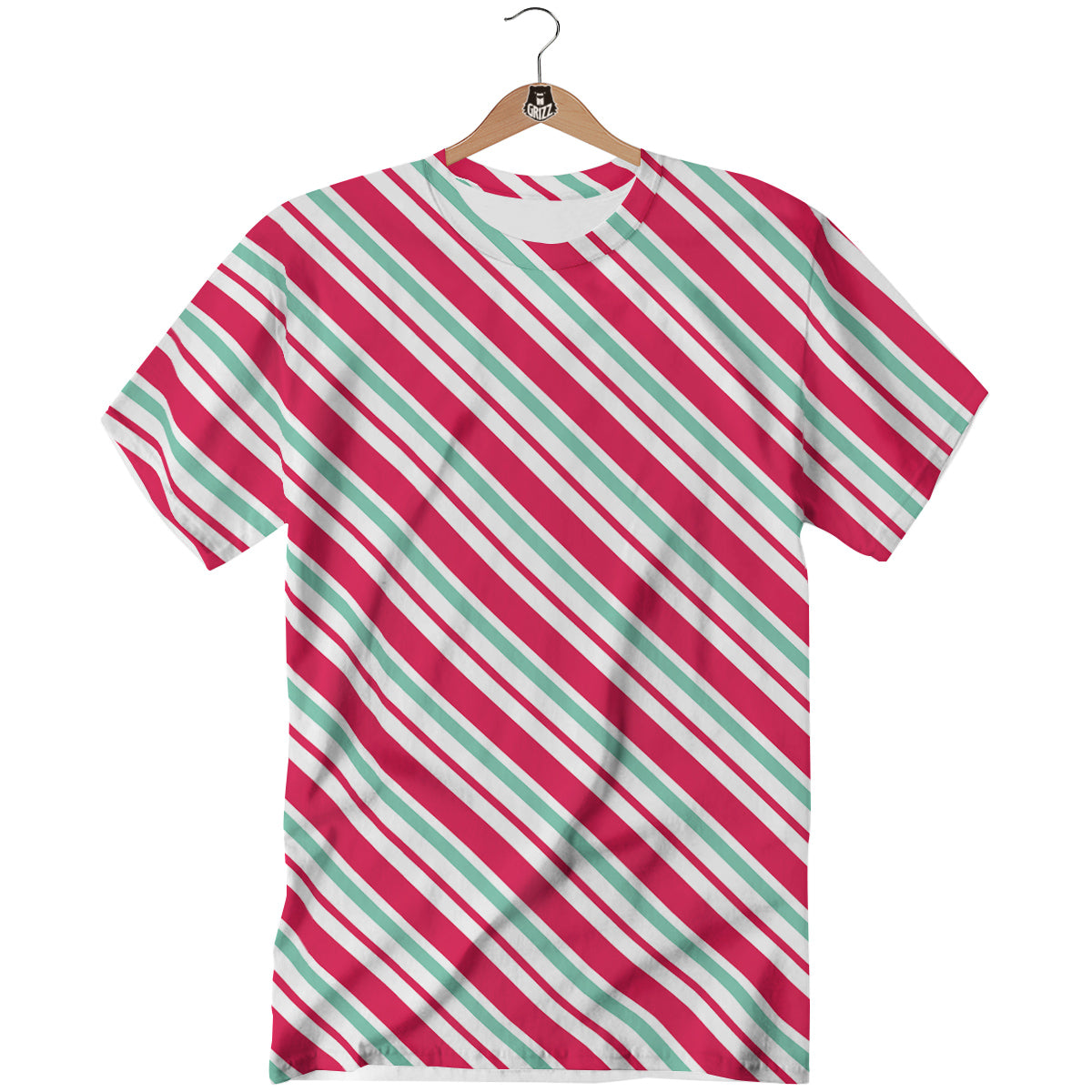 Candy Cane Striped Christmas Print T-Shirt-grizzshop