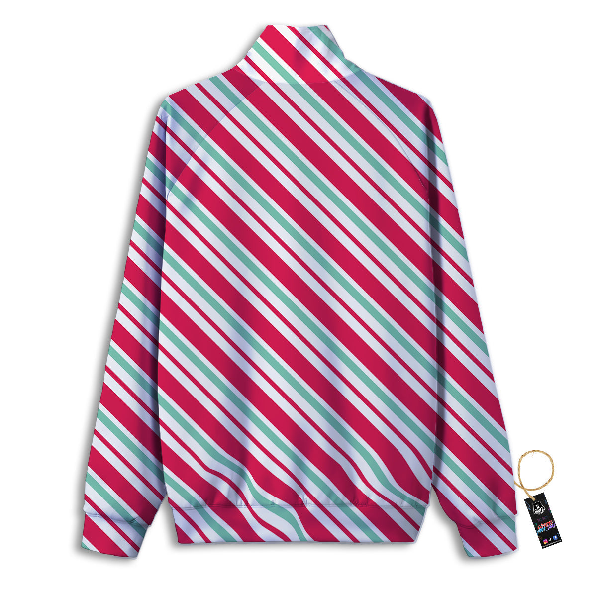 Candy Cane Striped Christmas Print Track Jacket-grizzshop
