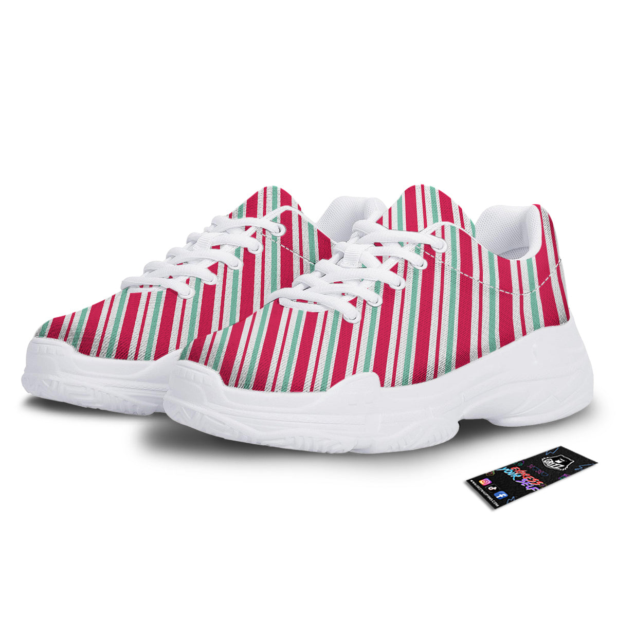 Candy Cane Striped Christmas Print White Chunky Shoes-grizzshop