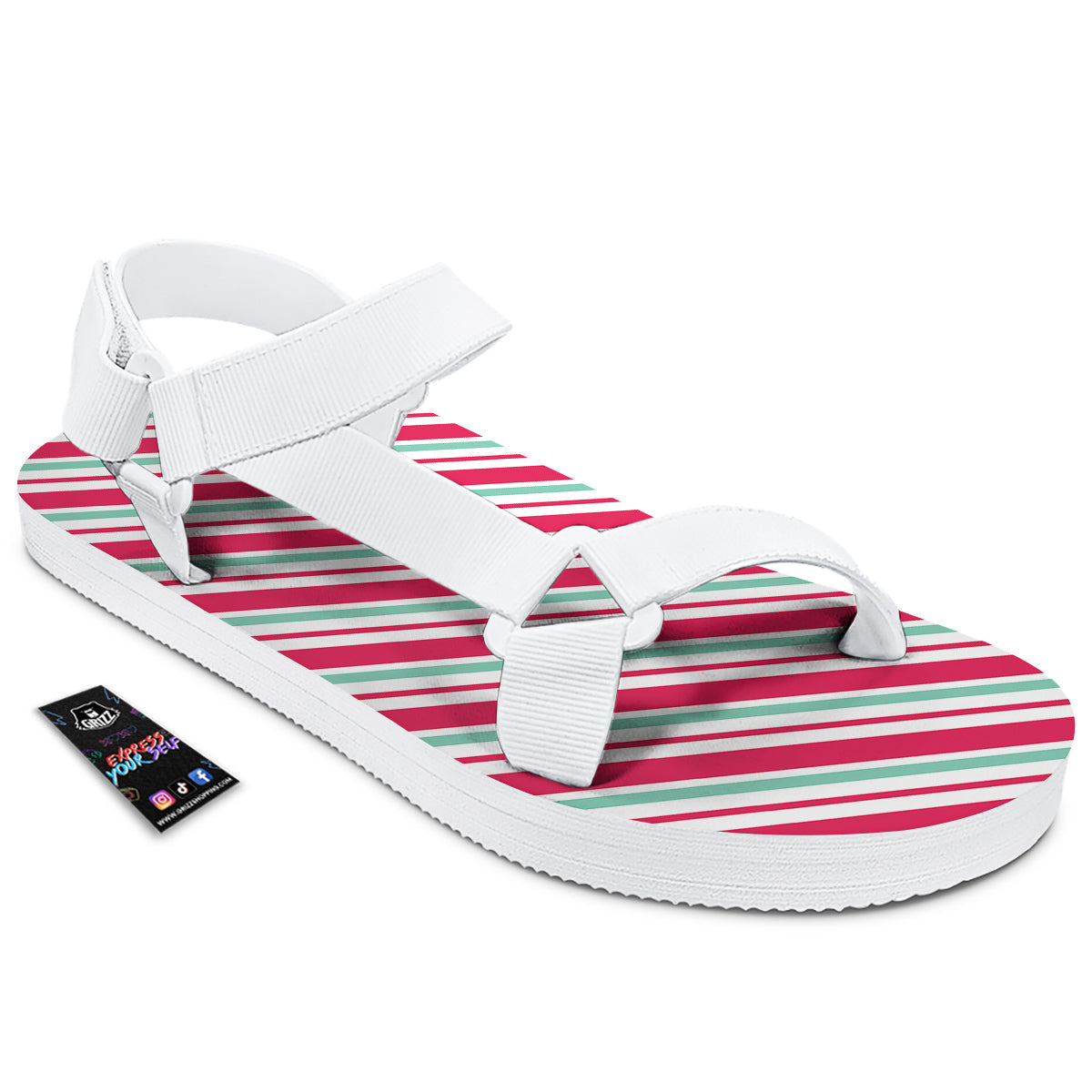 Candy Cane Striped Christmas Print White Open Toe Sandals-grizzshop