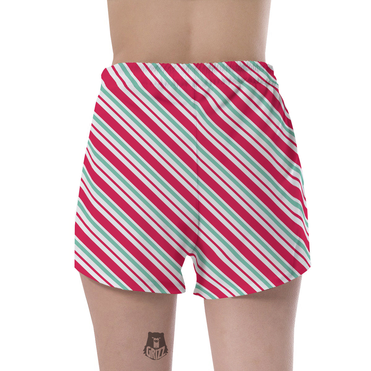Candy Cane Striped Christmas Print Women's Shorts-grizzshop