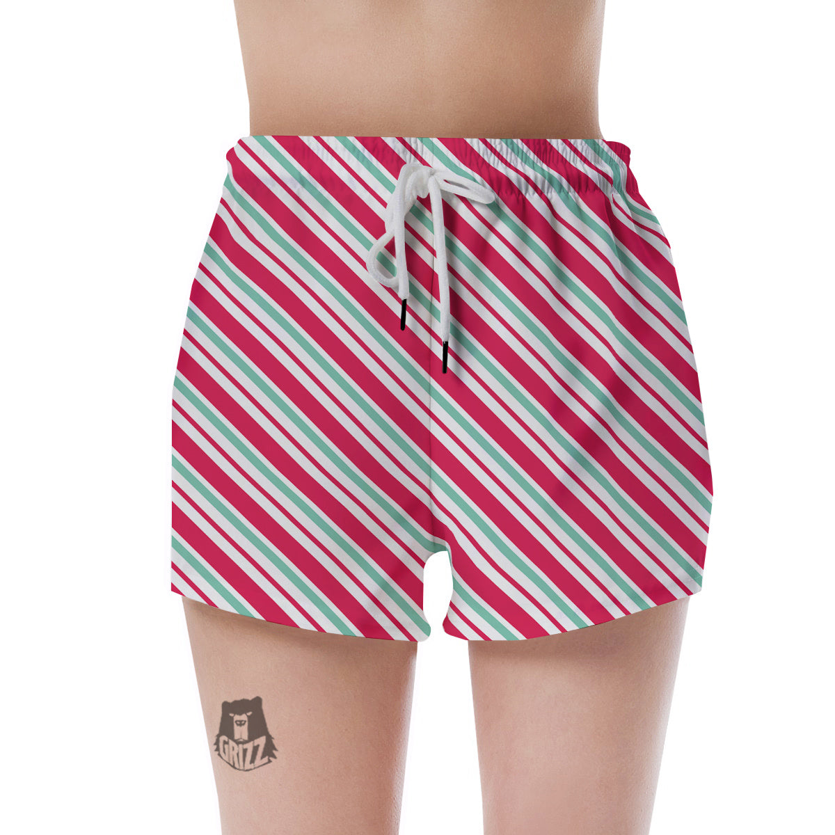 Candy Cane Striped Christmas Print Women's Shorts-grizzshop
