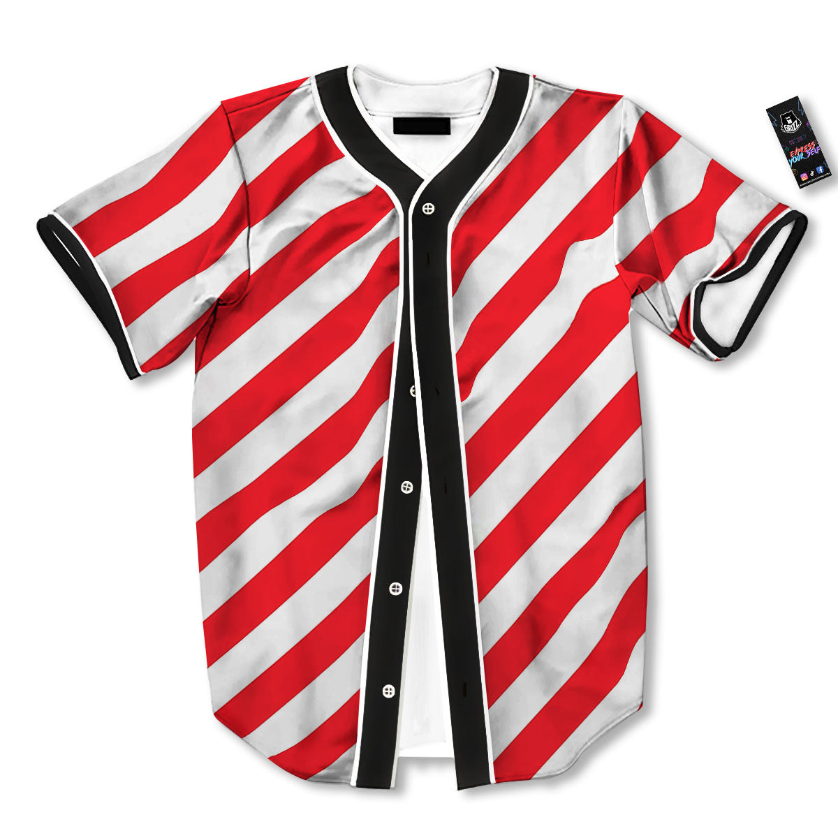 Candy Cane Striped White And Red Print Baseball Jersey-grizzshop