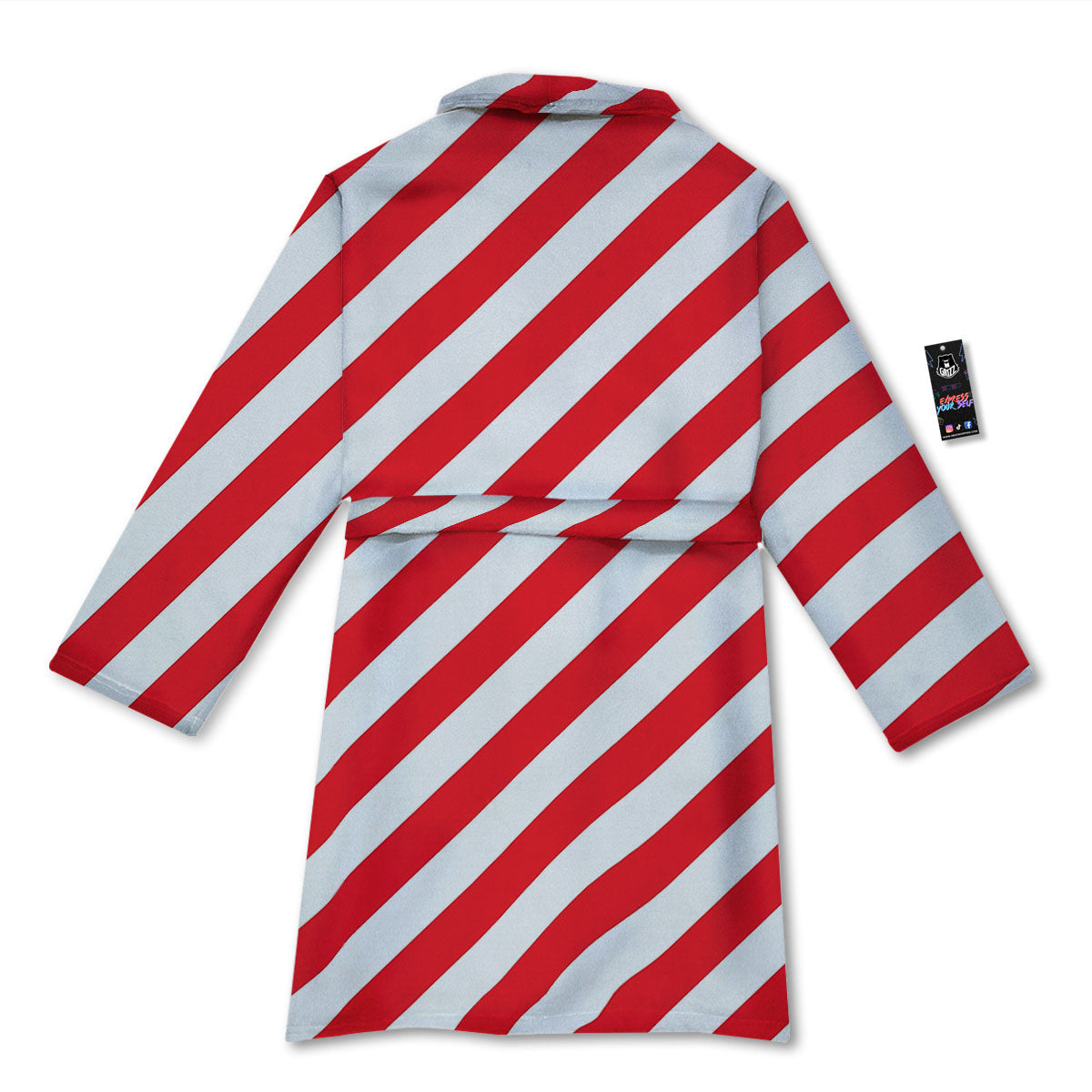 Candy Cane Striped White And Red Print Bathrobe-grizzshop