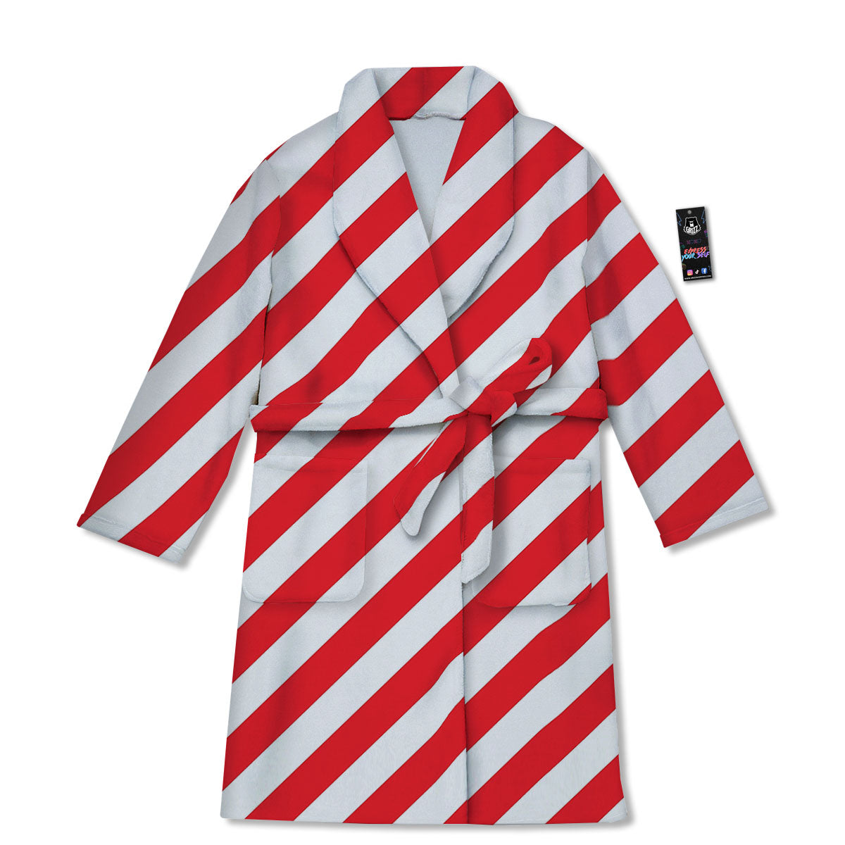 Candy Cane Striped White And Red Print Bathrobe-grizzshop