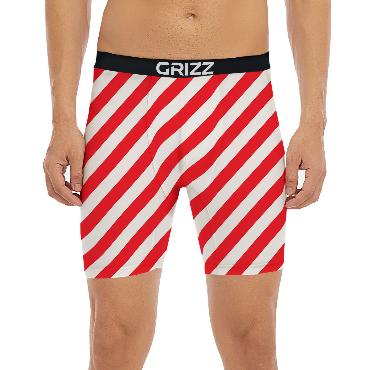 Candy Cane Striped White And Red Print Boxer Briefs-grizzshop