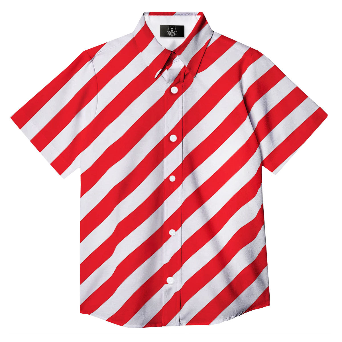 Candy Cane Striped White And Red Print Button Up Shirt-grizzshop