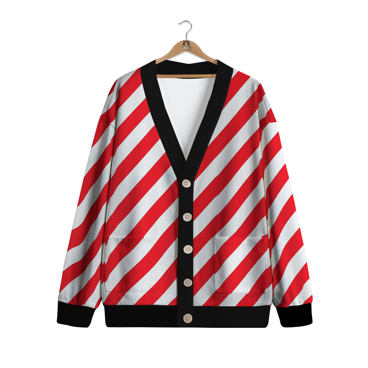 Candy Cane Striped White And Red Print Cardigan-grizzshop
