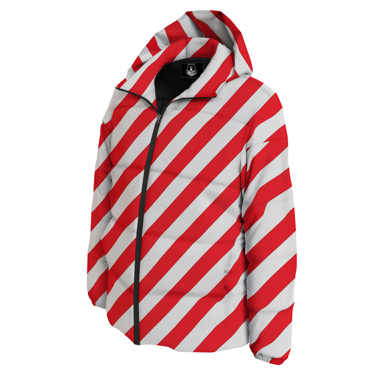 Candy Cane Striped White And Red Print Down Jacket-grizzshop
