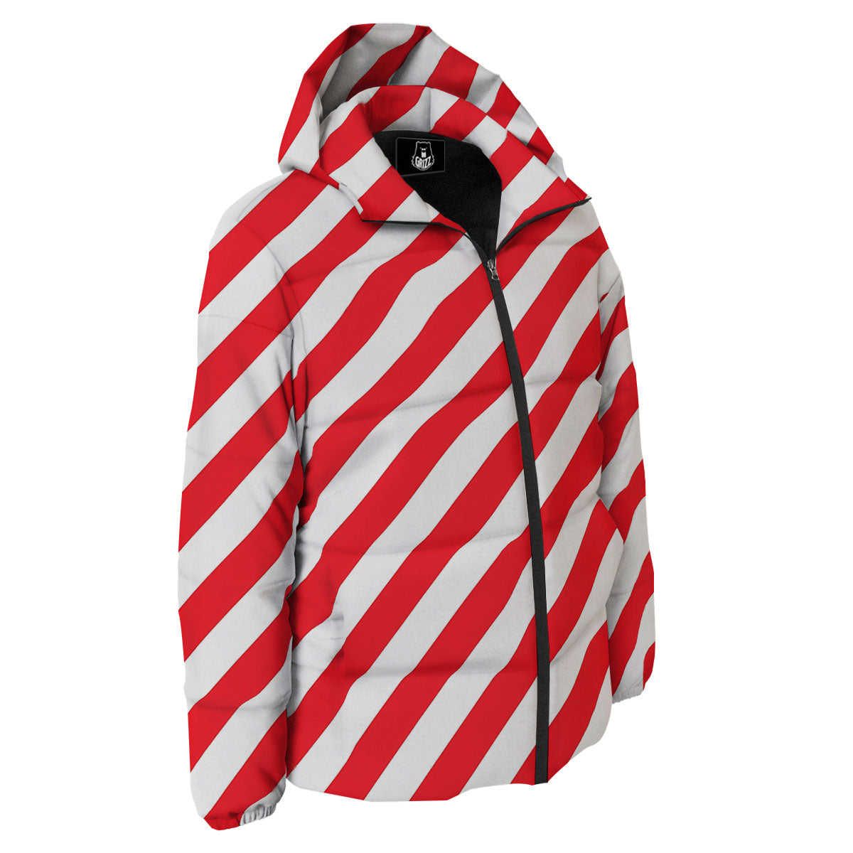 Candy Cane Striped White And Red Print Down Jacket-grizzshop