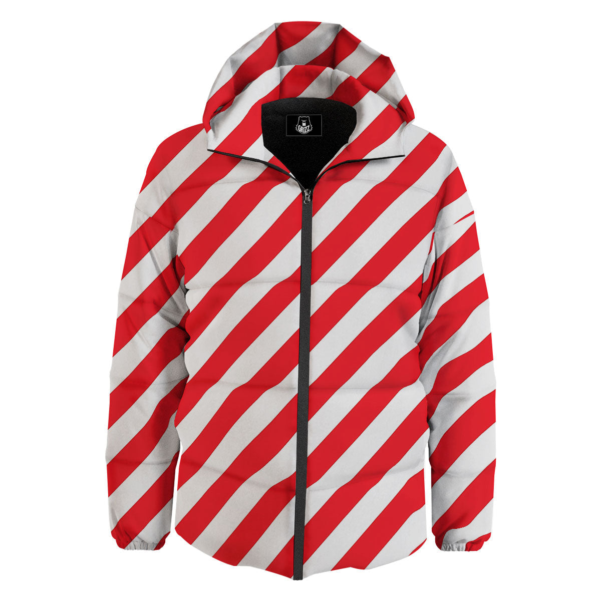 Candy Cane Striped White And Red Print Down Jacket-grizzshop