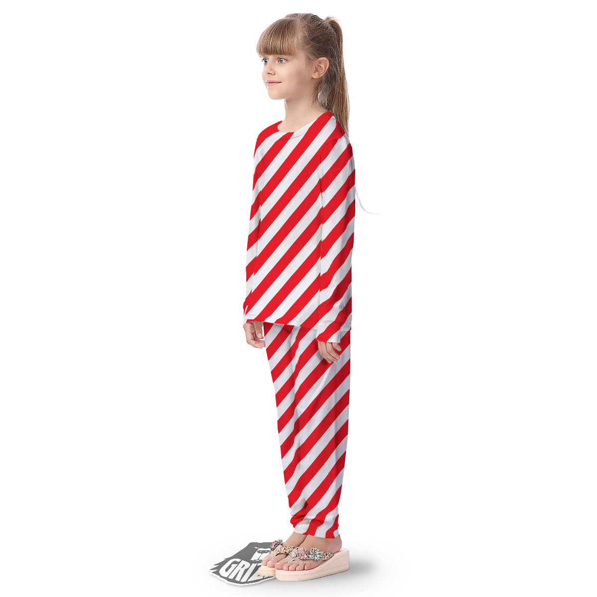 Candy Cane Striped White And Red Print Kid's Pajamas-grizzshop