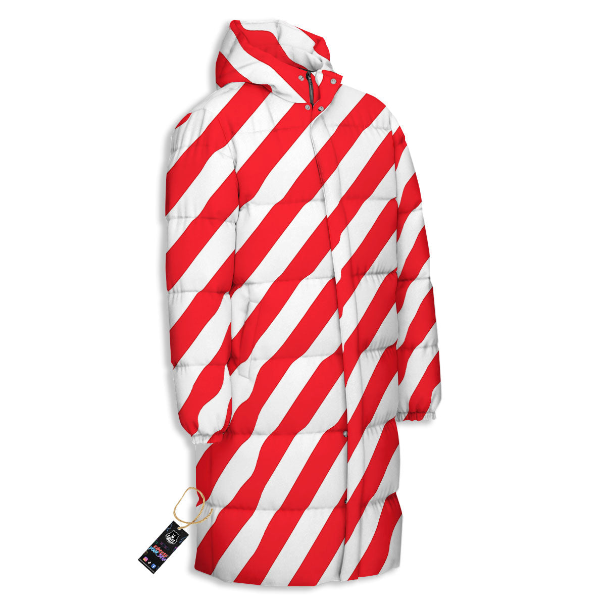 Candy Cane Striped White And Red Print Long Down Jacket-grizzshop