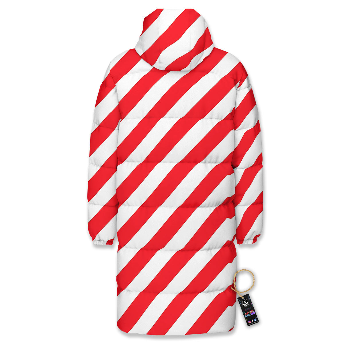 Candy Cane Striped White And Red Print Long Down Jacket-grizzshop