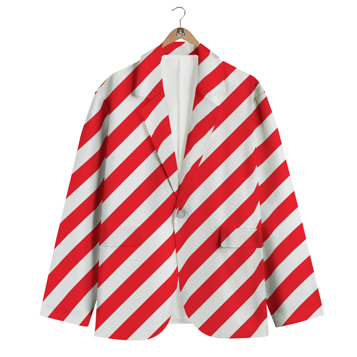 Candy Cane Striped White And Red Print Men's Blazer-grizzshop
