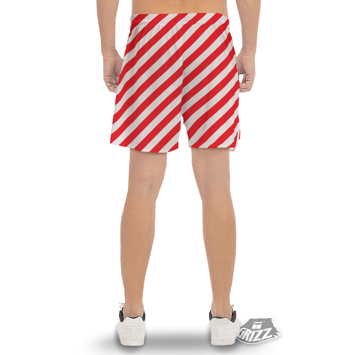 Candy Cane Striped White And Red Print Men's Gym Shorts-grizzshop