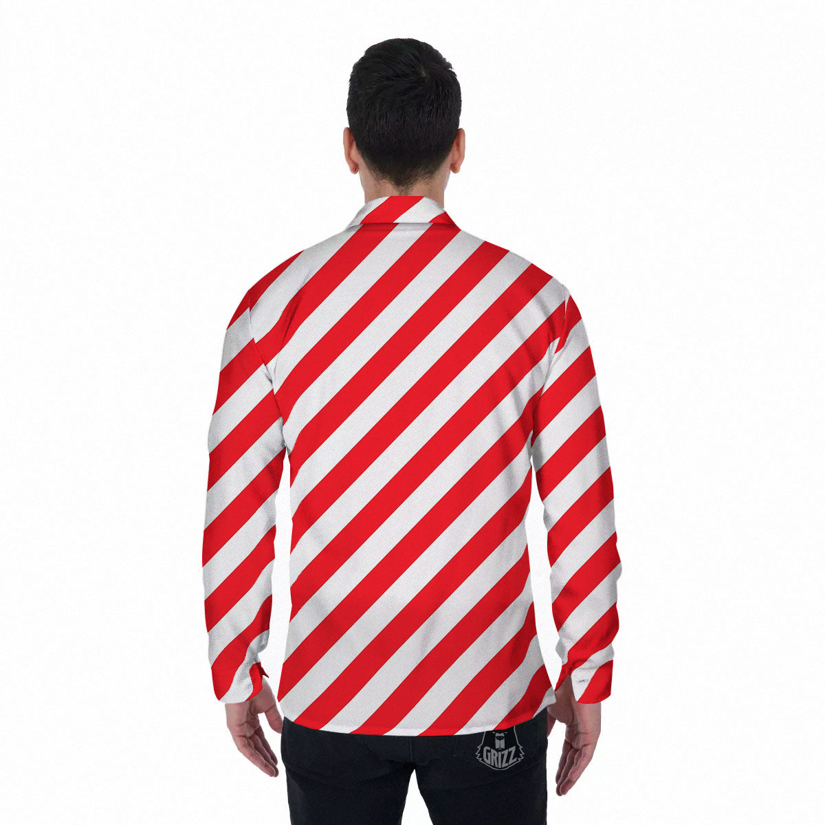 Candy Cane Striped White And Red Print Men's Long Sleeve Shirts-grizzshop