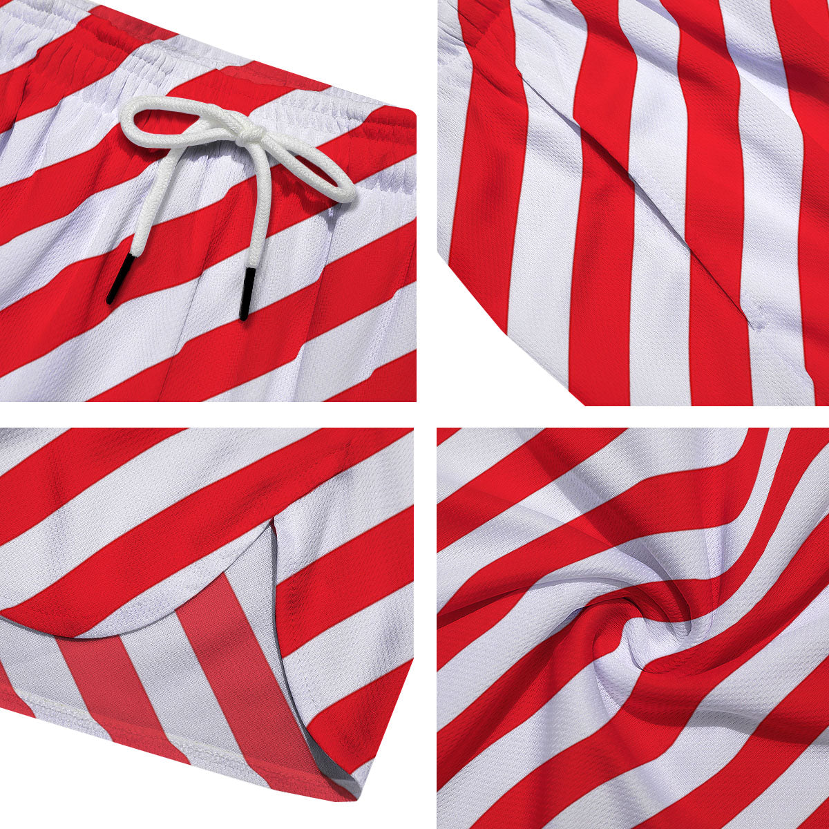 Candy Cane Striped White And Red Print Men's Running Shorts-grizzshop
