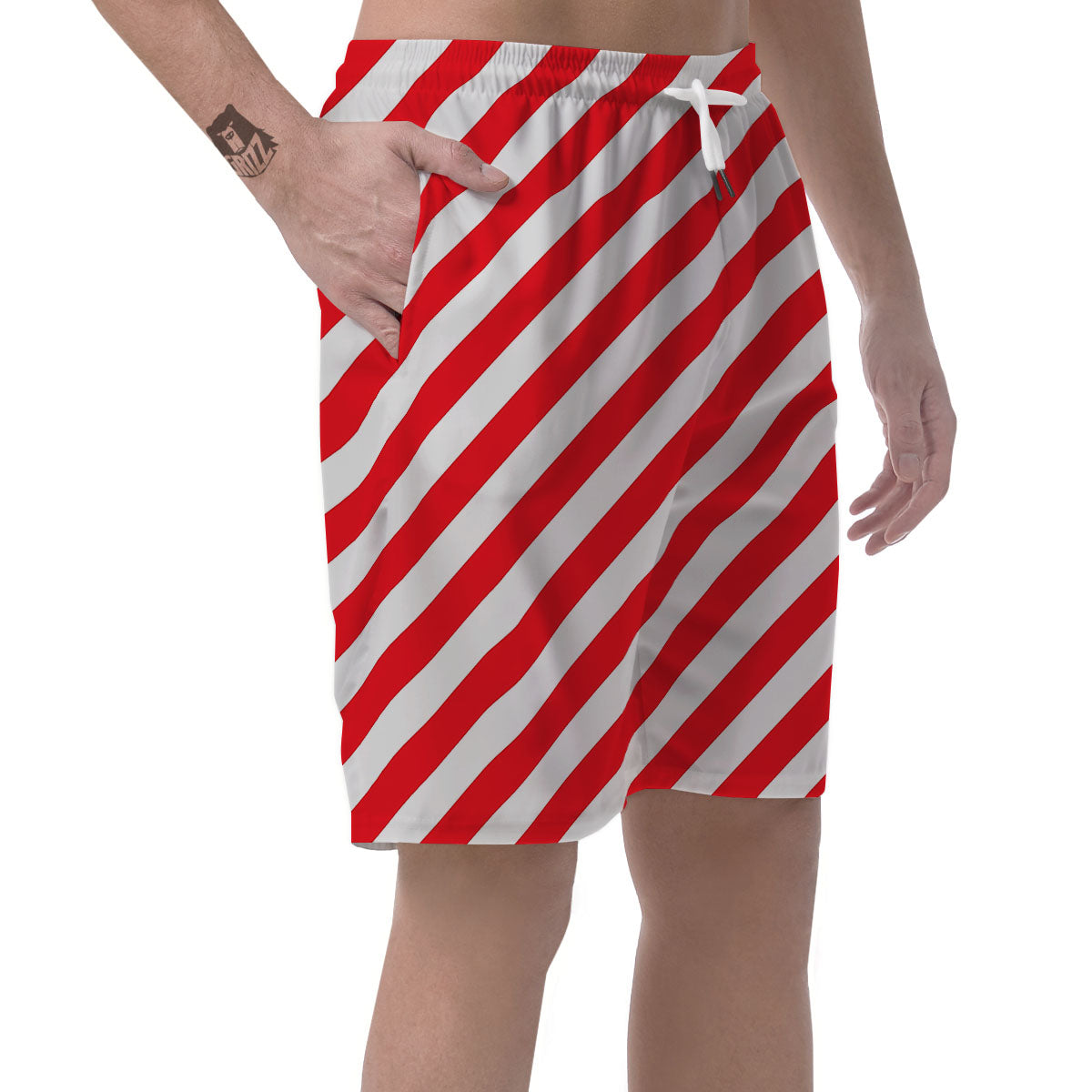 Candy Cane Striped White And Red Print Men's Shorts-grizzshop