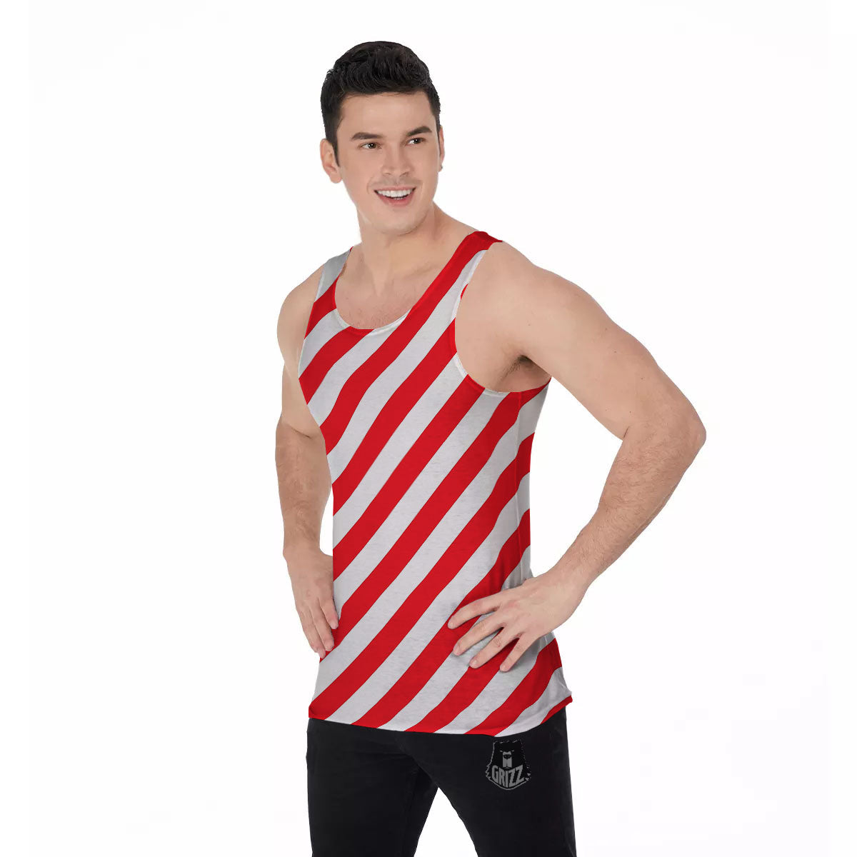 Candy Cane Striped White And Red Print Men's Tank Top-grizzshop