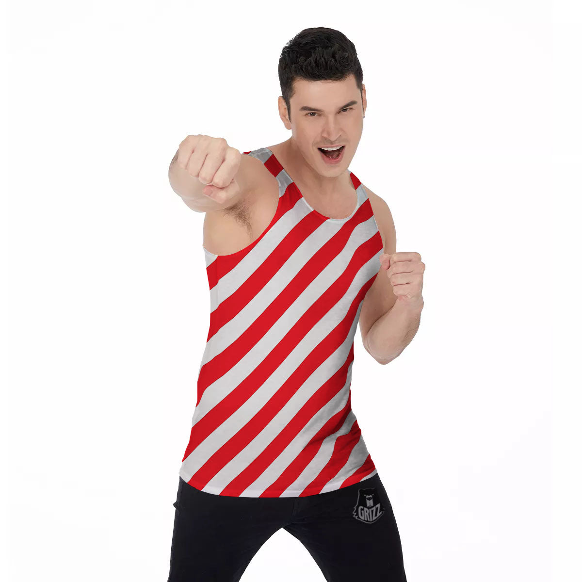 Candy Cane Striped White And Red Print Men's Tank Top-grizzshop
