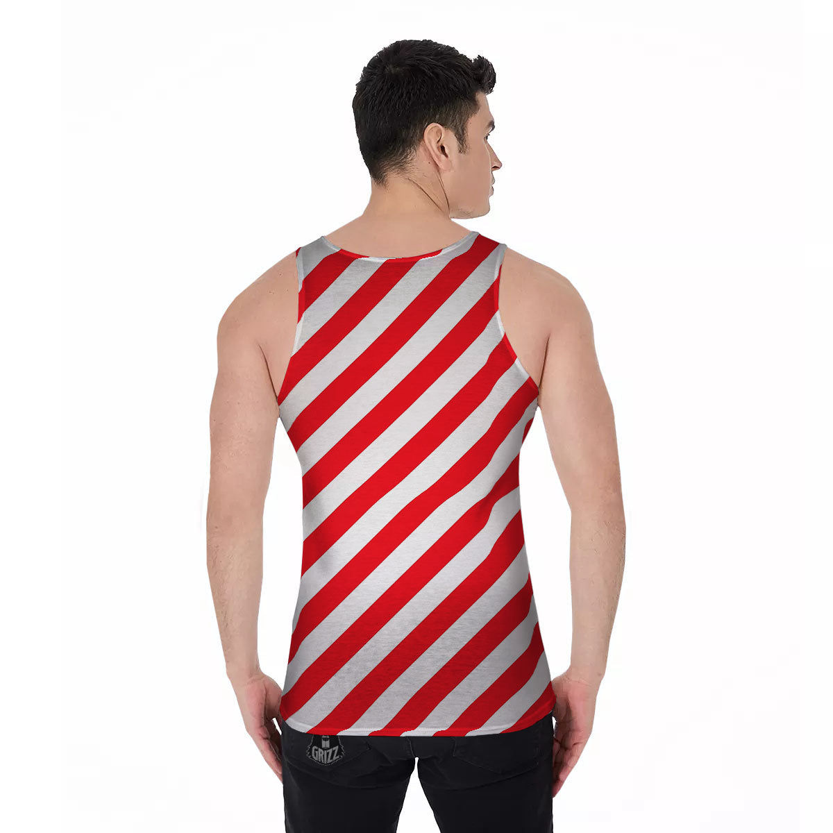 Candy Cane Striped White And Red Print Men's Tank Top-grizzshop