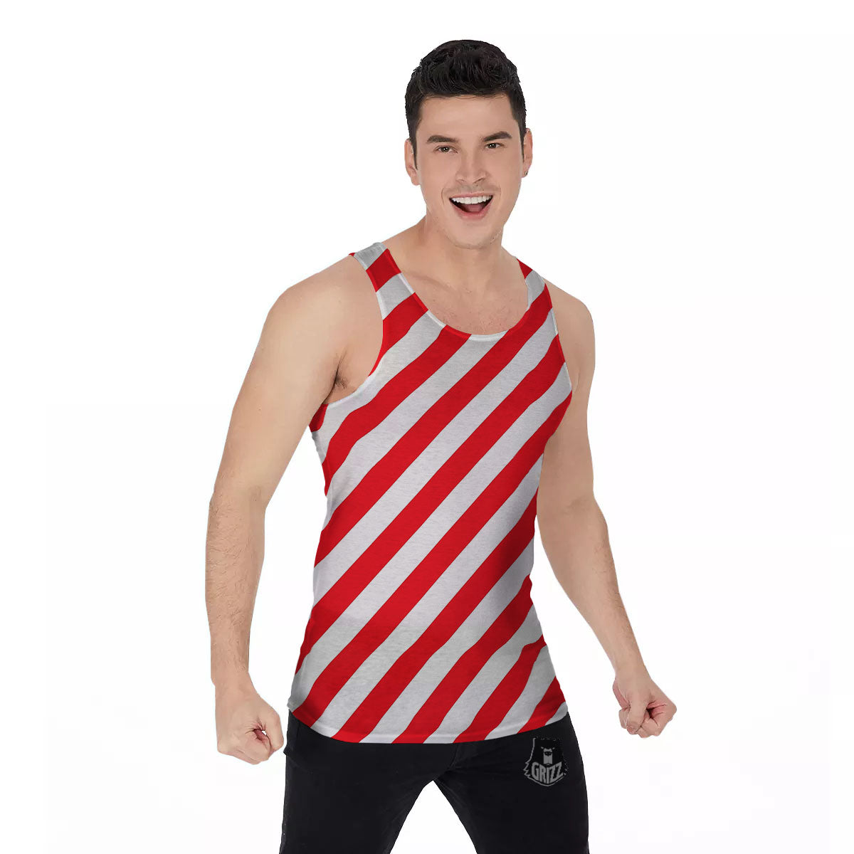 Candy Cane Striped White And Red Print Men's Tank Top-grizzshop