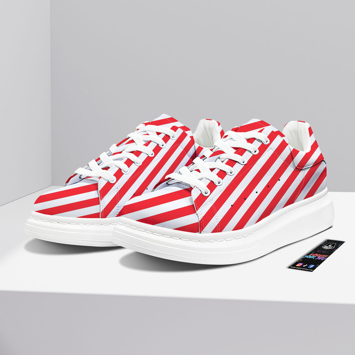 Candy Cane Striped White And Red Print Platform Shoes-grizzshop