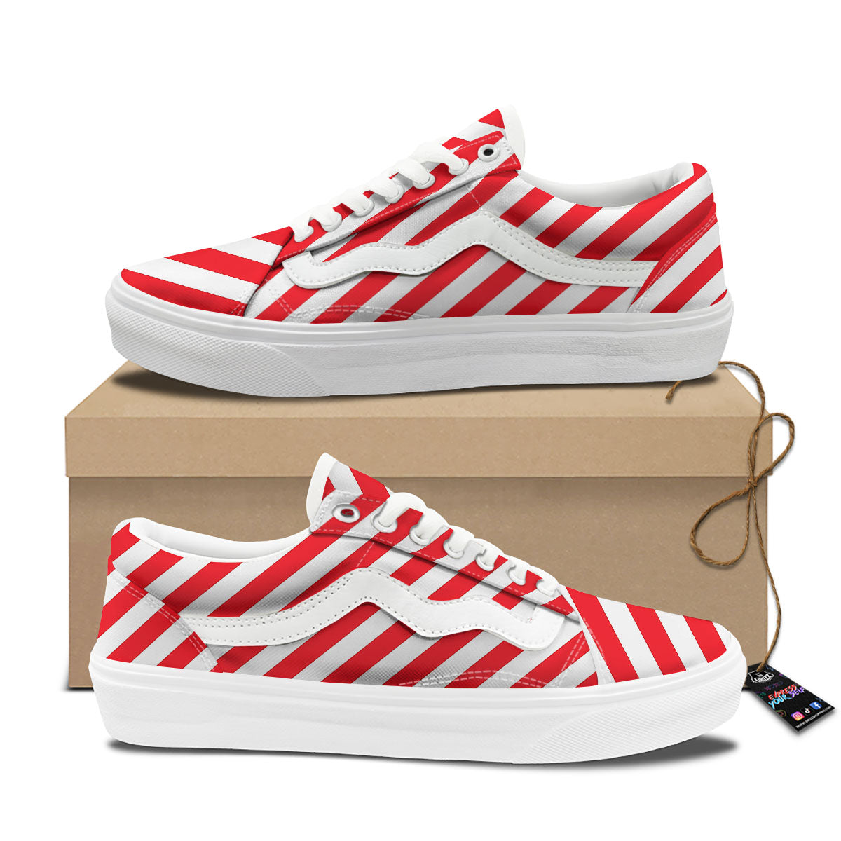 Candy Cane Striped White And Red Print Skate Shoes-grizzshop