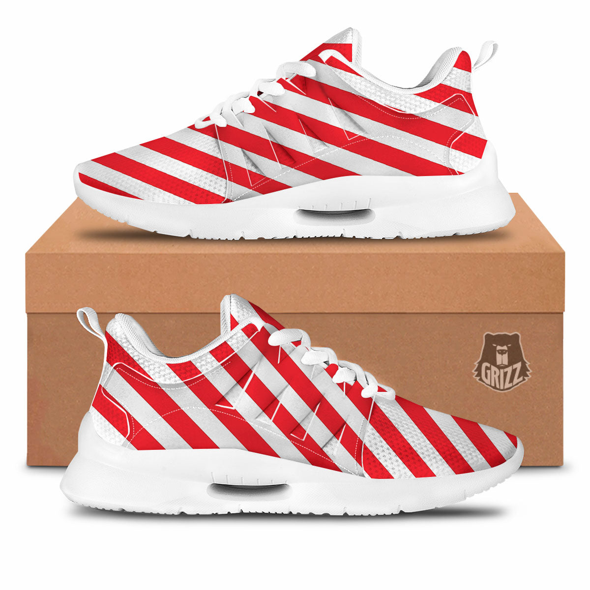 Candy Cane Striped White And Red Print Tennis Shoes-grizzshop