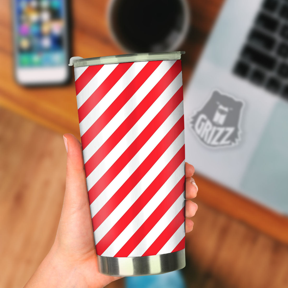 Candy Cane Striped White And Red Print Tumbler-grizzshop