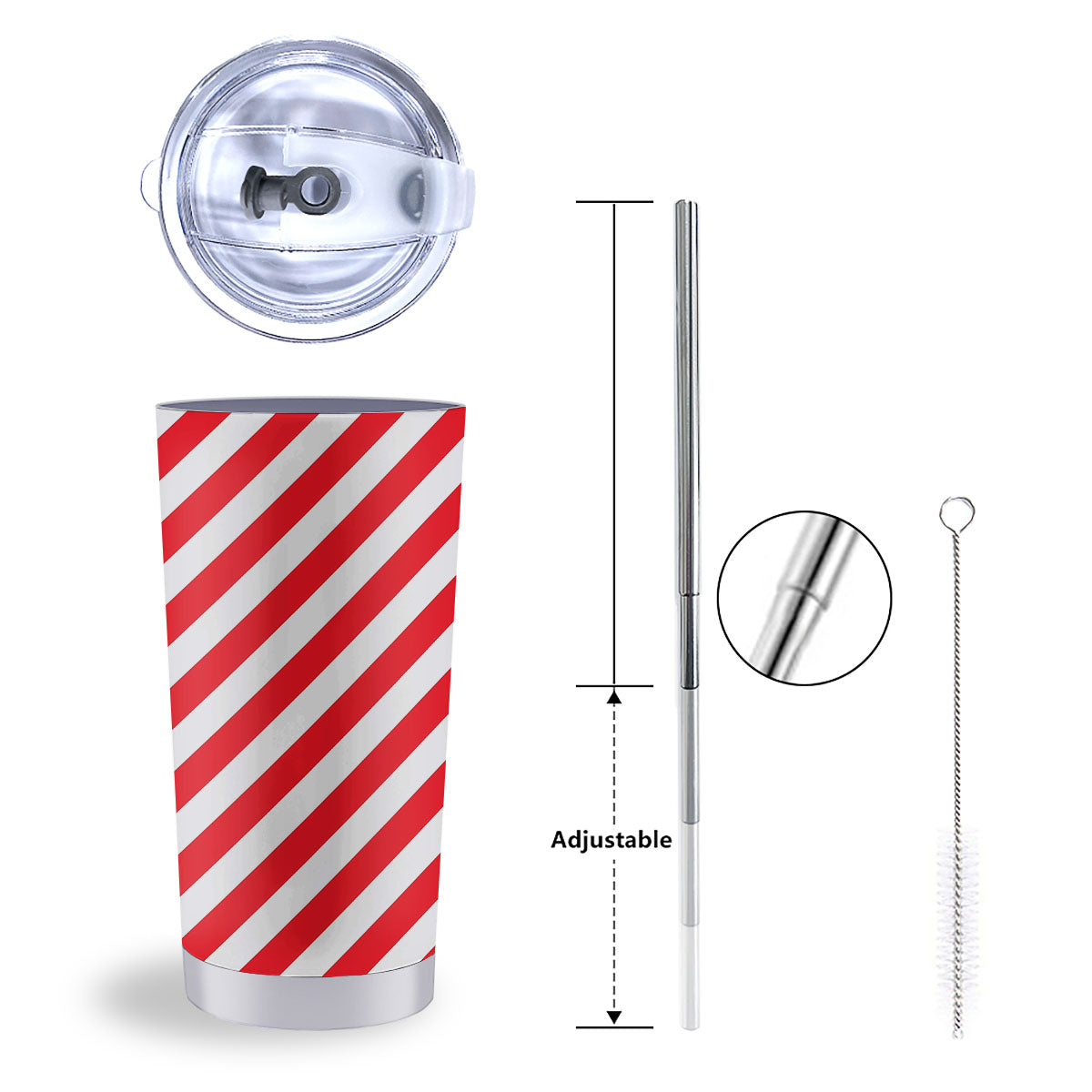 Candy Cane Striped White And Red Print Tumbler-grizzshop