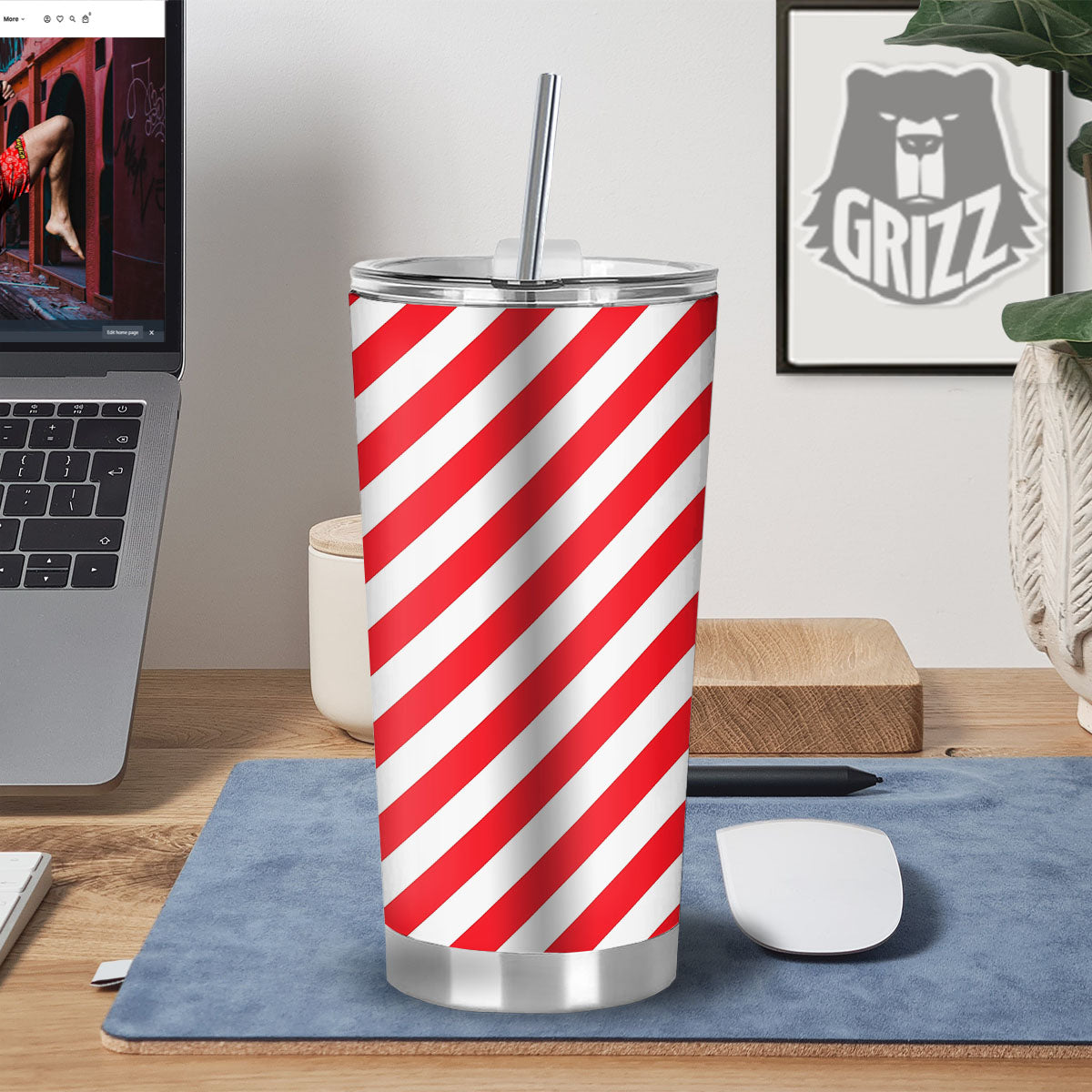 Candy Cane Striped White And Red Print Tumbler-grizzshop