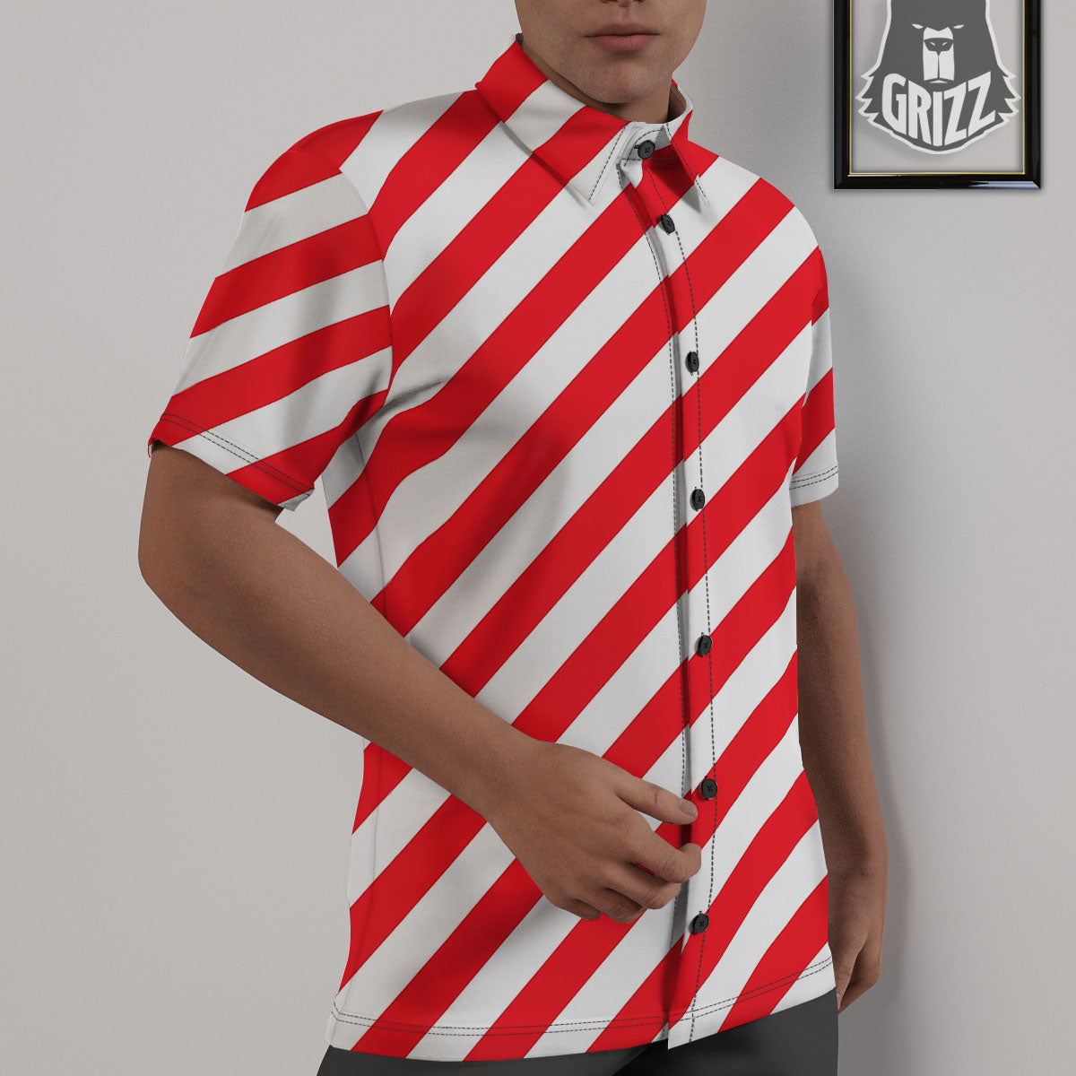 Candy Cane Striped White And Red Print Untucked Shirts-grizzshop