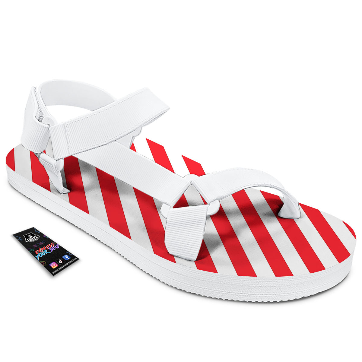 Candy Cane Striped White And Red Print White Open Toe Sandals-grizzshop