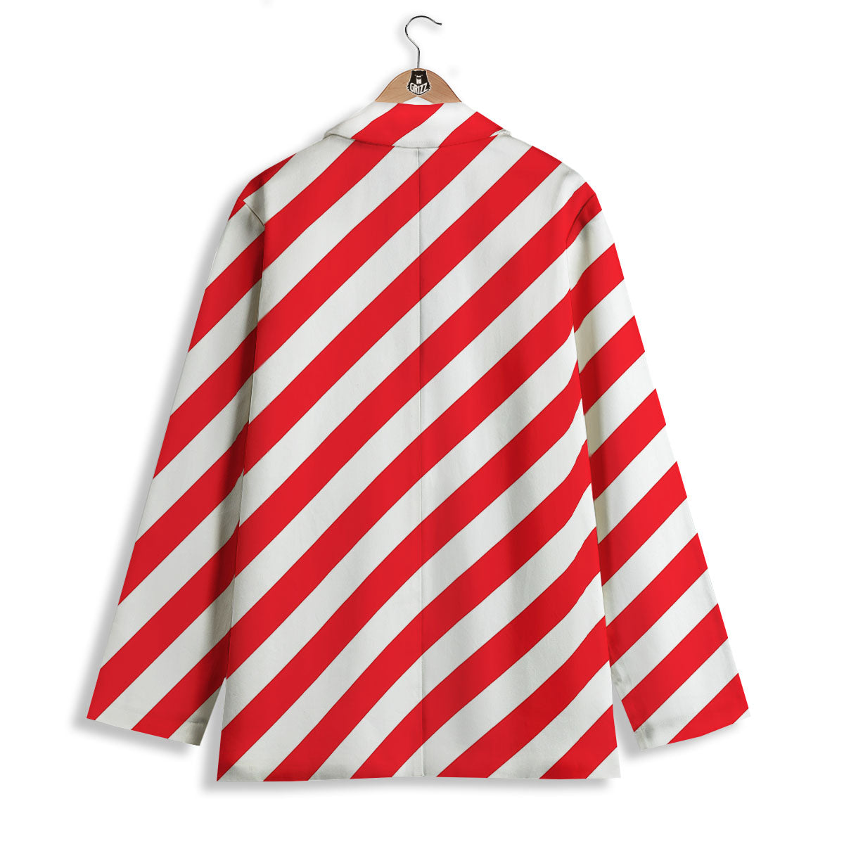 Candy Cane Striped White And Red Print Women's Blazer-grizzshop