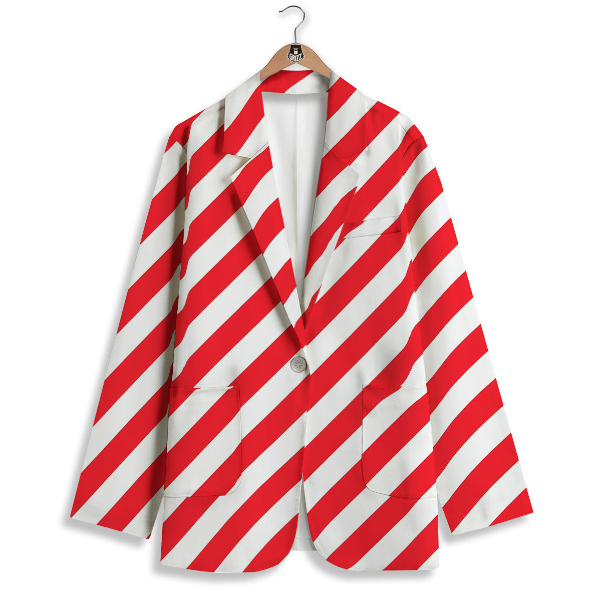 Candy Cane Striped White And Red Print Women's Blazer-grizzshop