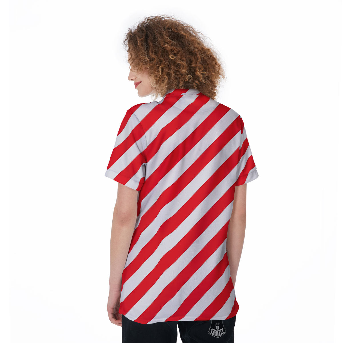 Candy Cane Striped White And Red Print Women's Golf Shirts-grizzshop