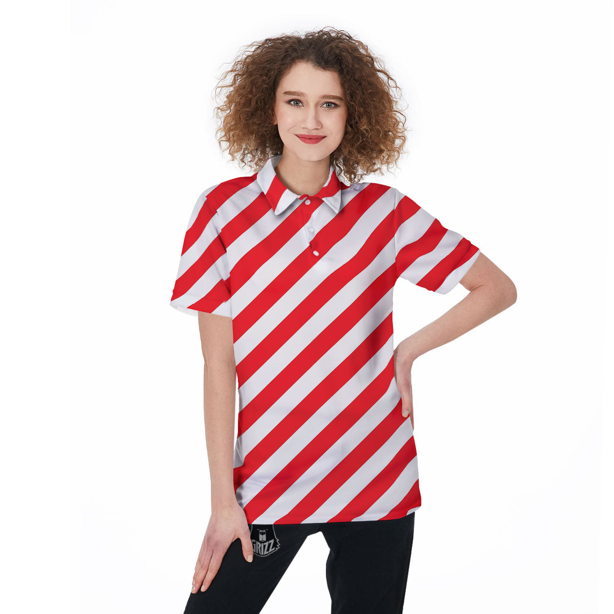 Candy Cane Striped White And Red Print Women's Golf Shirts-grizzshop