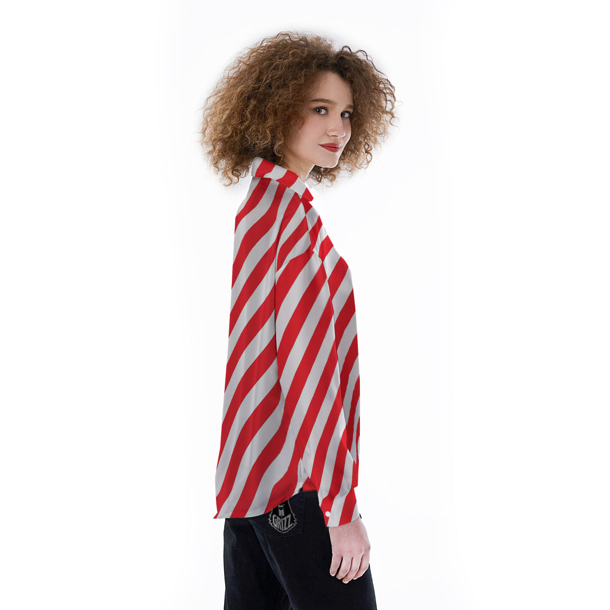 Candy Cane Striped White And Red Print Women's Long Sleeve Shirts-grizzshop