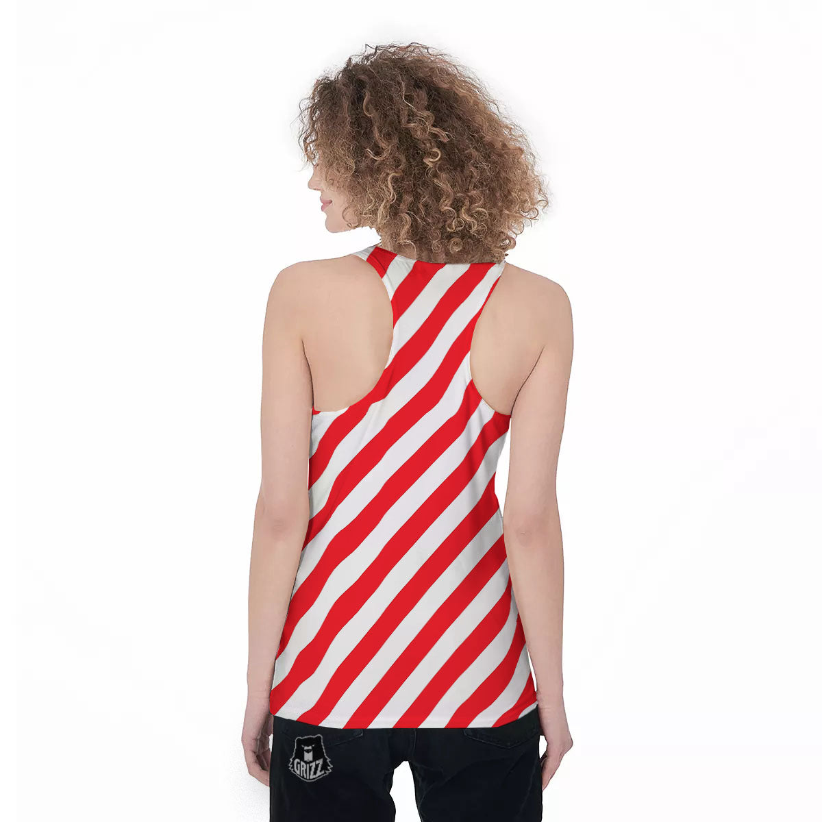 Candy Cane Striped White And Red Print Women's Racerback Tank Top-grizzshop
