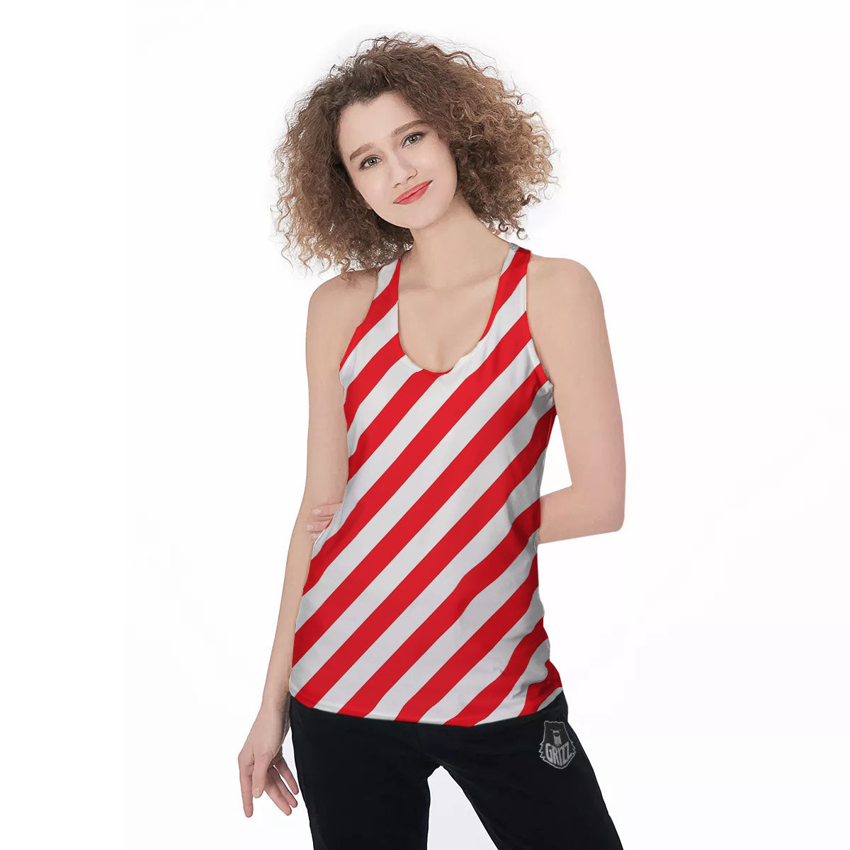 Candy Cane Striped White And Red Print Women's Racerback Tank Top-grizzshop
