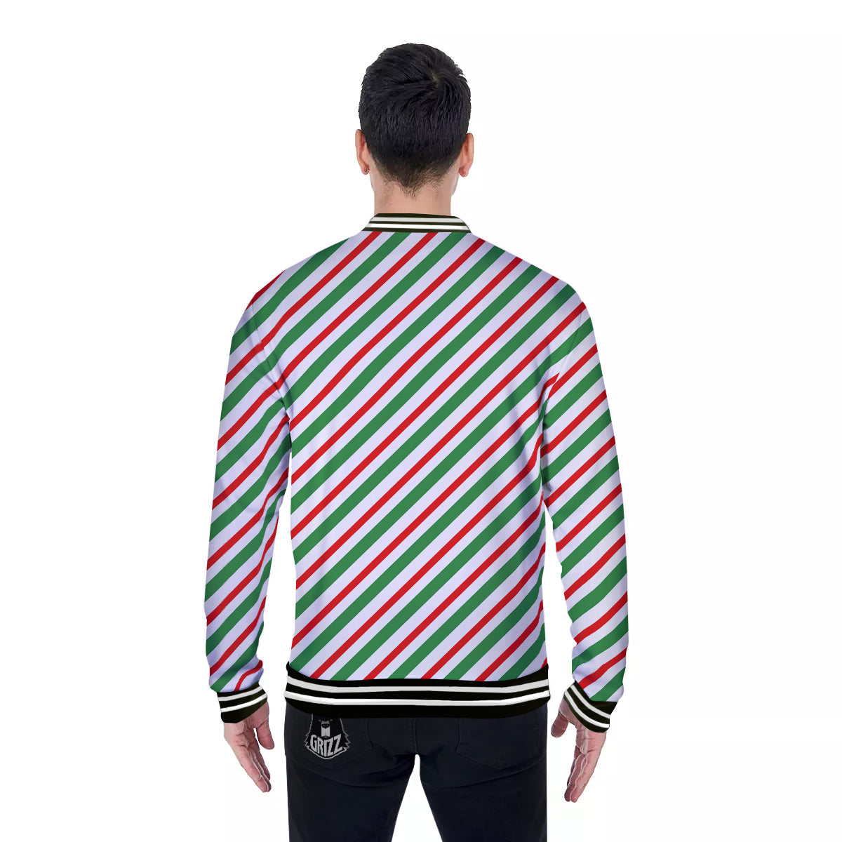 Candy Cane Stripes Christmas Print Baseball Jacket-grizzshop