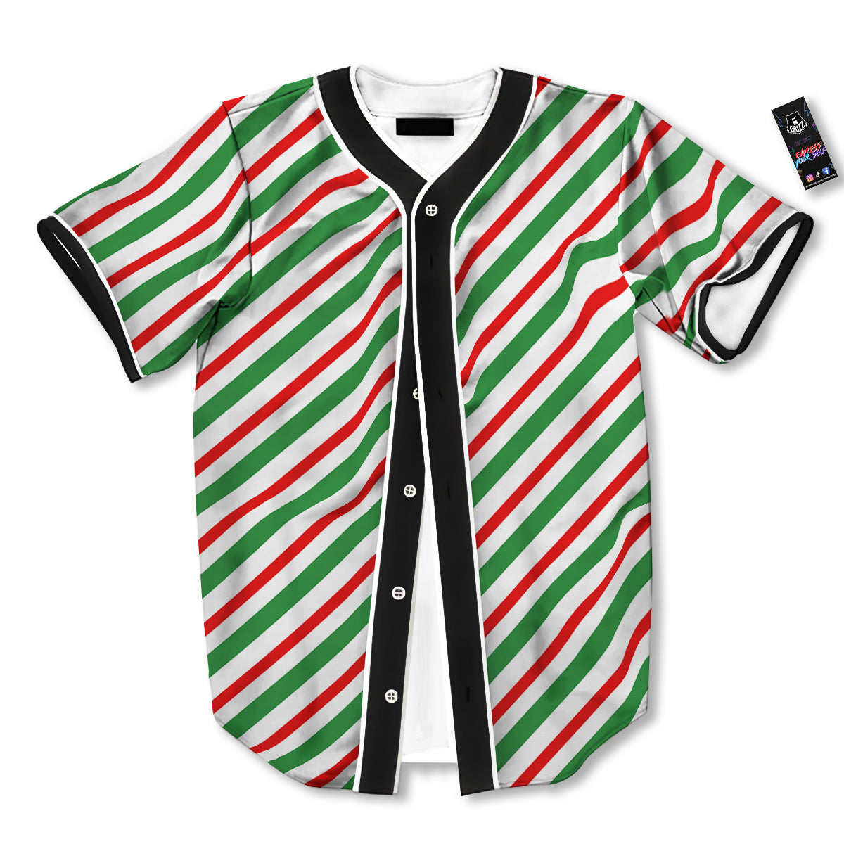 Candy Cane Stripes Christmas Print Baseball Jersey-grizzshop