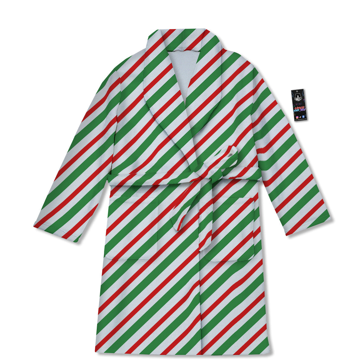 Candy Cane Stripes Christmas Print Bathrobe-grizzshop