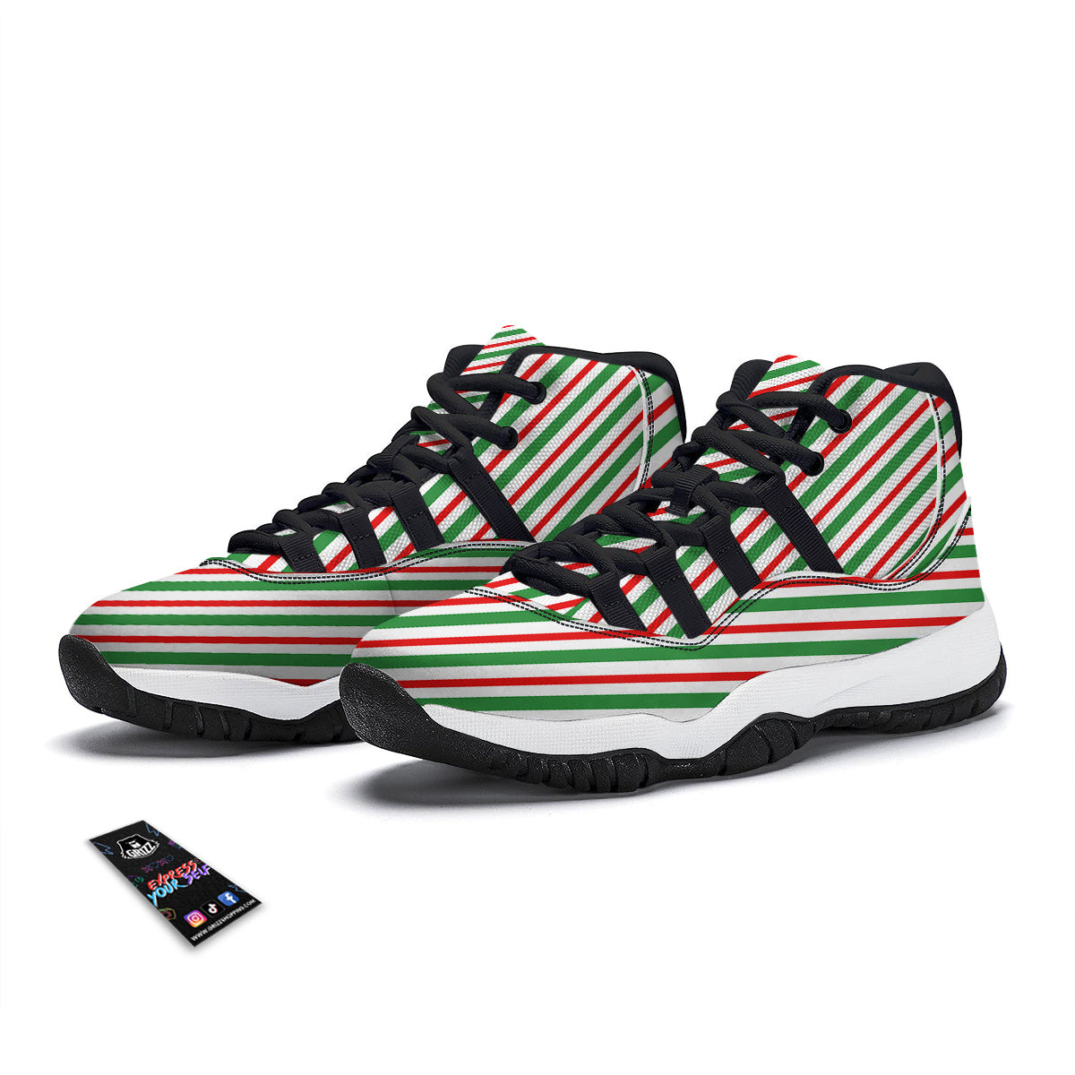 Candy Cane Stripes Christmas Print Black Bball Shoes-grizzshop