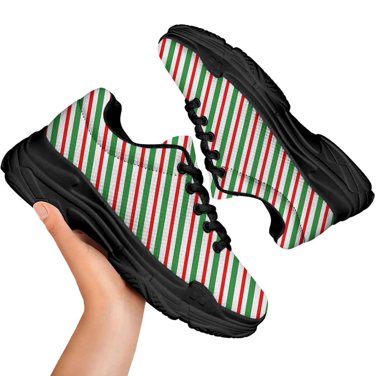 Candy Cane Stripes Christmas Print Black Chunky Shoes-grizzshop