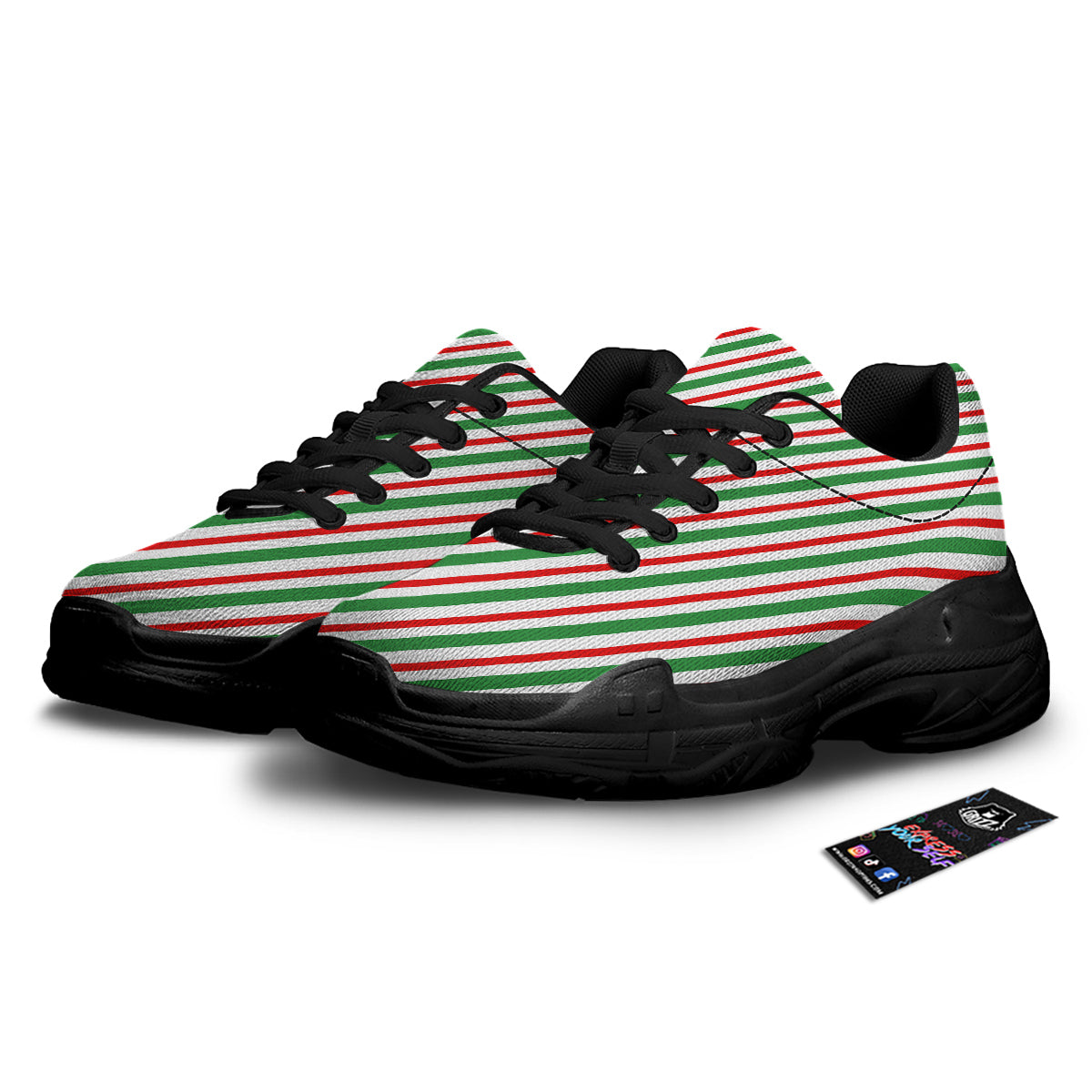 Candy Cane Stripes Christmas Print Black Chunky Shoes-grizzshop